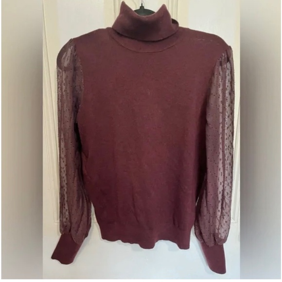 RW&CO. Burgundy turtleneck Sweater with Lace Sleeves - Picture 1 of 7